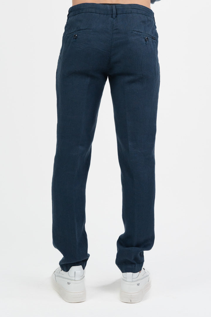 Pantalone con Pinces in Lino e Cotone – Blu Navy - At.p.co