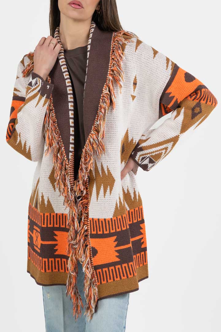 Cardigan in Fantasia Marrone e Arancione - Vicolo