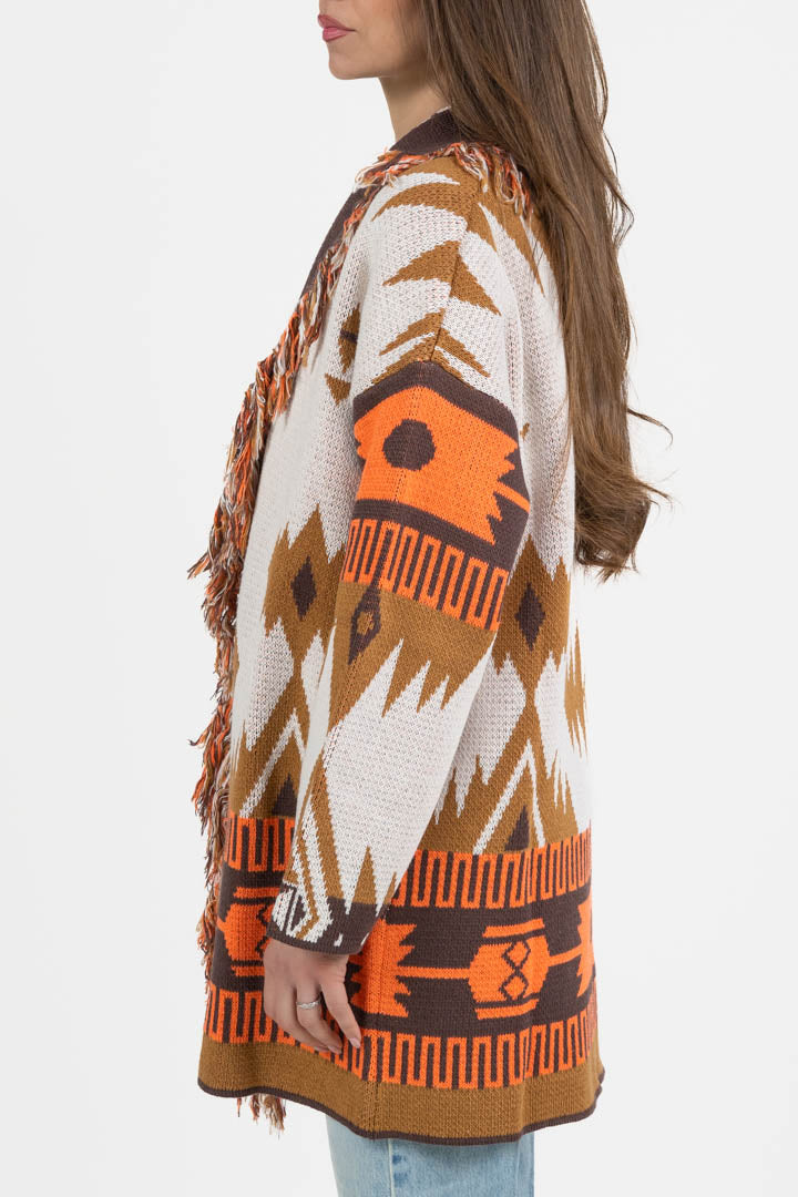 Cardigan in Fantasia Marrone e Arancione - Vicolo