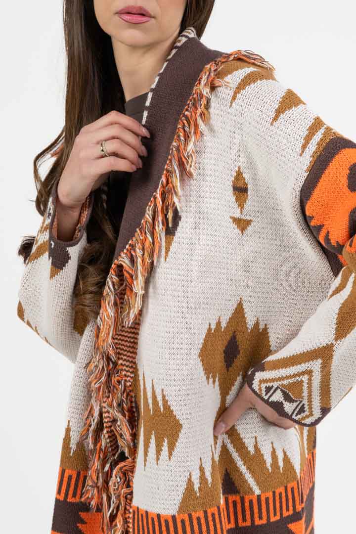 Cardigan in Fantasia Marrone e Arancione - Vicolo