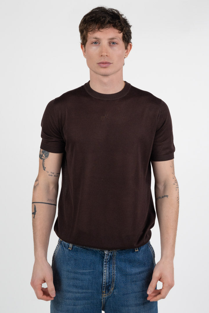 T-shirt in Maglia di Cotone – Marrone Cioccolato - Out Fit