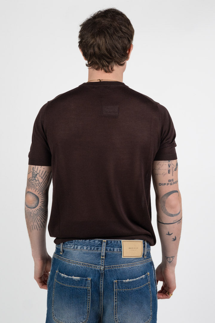 T-shirt in Maglia di Cotone – Marrone Cioccolato - Out Fit