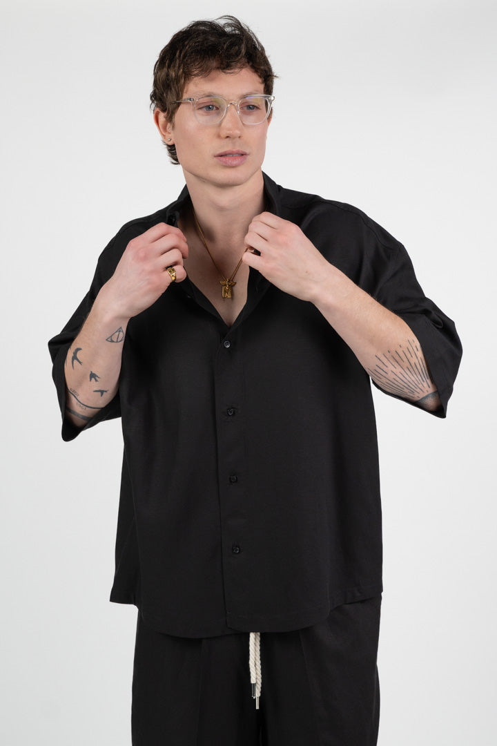 Camicia Nera Oversize in Set Coordinato - Berna