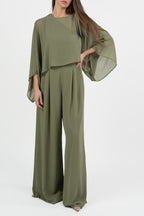 Tuta elegante in Georgette con coprispalle verde salvia - Penny Black