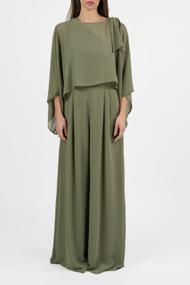 Tuta elegante in Georgette con coprispalle verde salvia - Penny Black