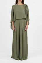 Tuta elegante in Georgette con coprispalle verde salvia - Penny Black