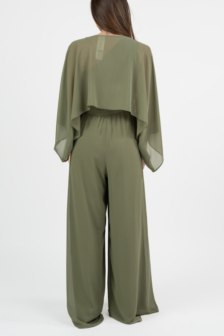 Tuta elegante in Georgette con coprispalle verde salvia - Penny Black