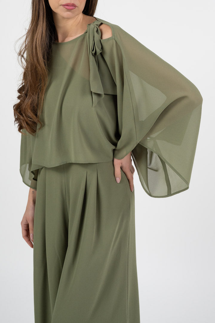 Tuta elegante in Georgette con coprispalle verde salvia - Penny Black