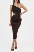 Abito Midi Monospalla con Dettaglio Cut-Out – Testa di Moro - Gaudì