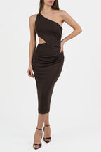 Abito Midi Monospalla con Dettaglio Cut-Out – Testa di Moro - Gaudì
