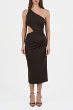 Abito Midi Monospalla con Dettaglio Cut-Out – Testa di Moro - Gaudì