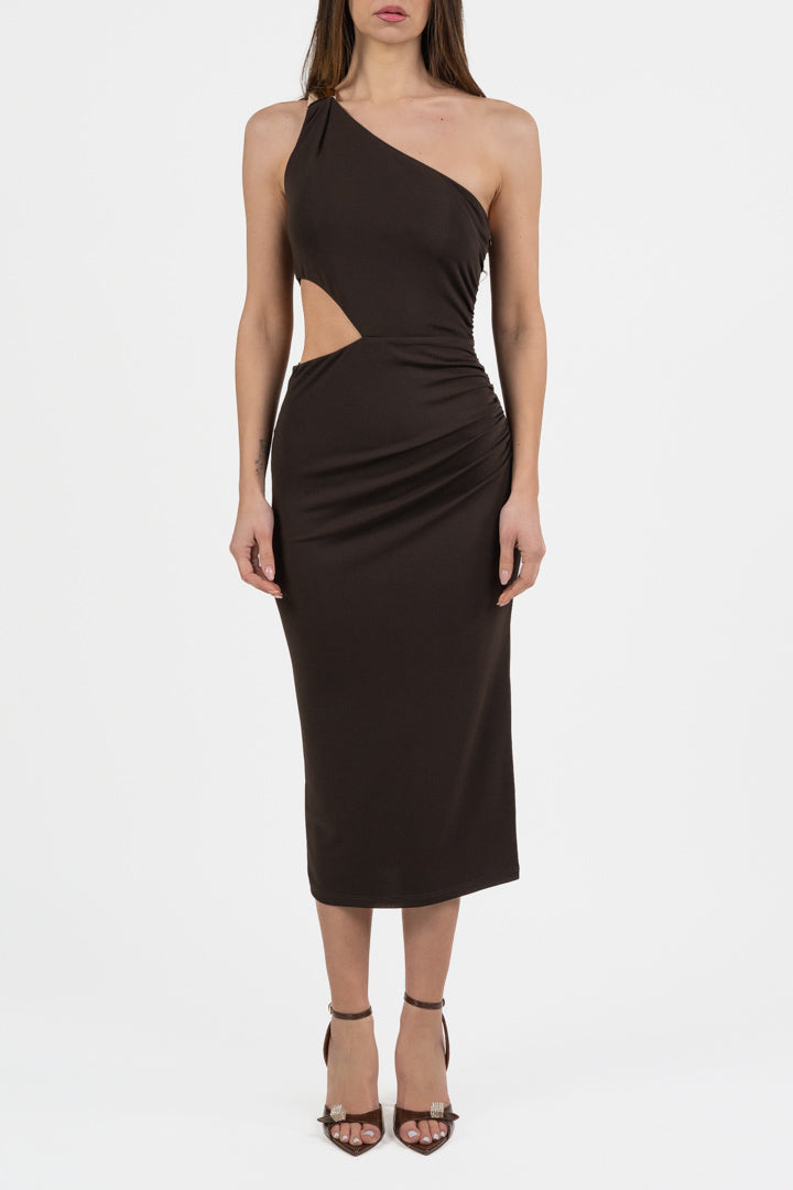 Abito Midi Monospalla con Dettaglio Cut-Out – Testa di Moro - Gaudì