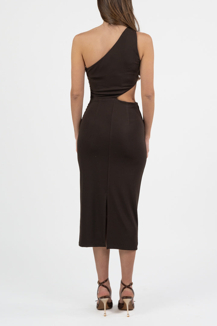 Abito Midi Monospalla con Dettaglio Cut-Out – Testa di Moro - Gaudì