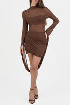 Mini Dress Monospalla Drappeggiato marrone - Berti Mode Collection