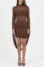 Mini Dress Monospalla Drappeggiato marrone - Berti Mode Collection