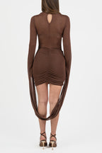 Mini Dress Monospalla Drappeggiato marrone - Berti Mode Collection