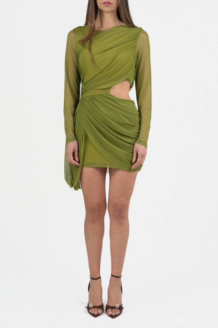 Mini Dress Drappeggiato verde lime - Berti Mode Collection