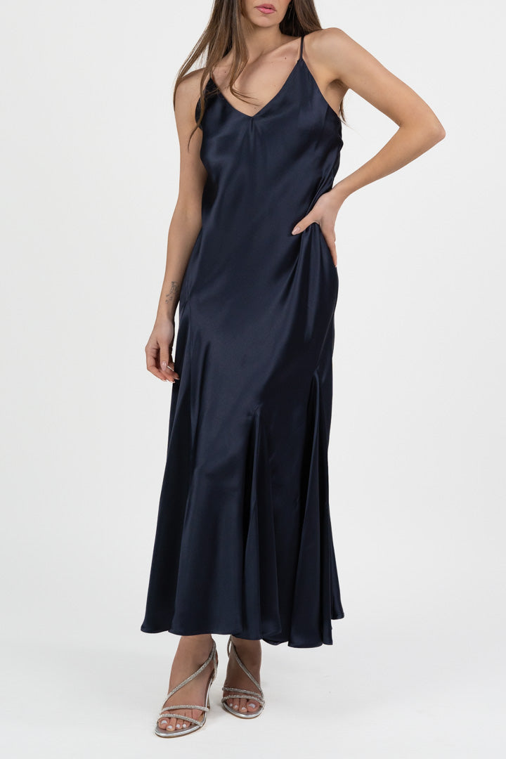 Abito slip dress in raso blu notte - Marella
