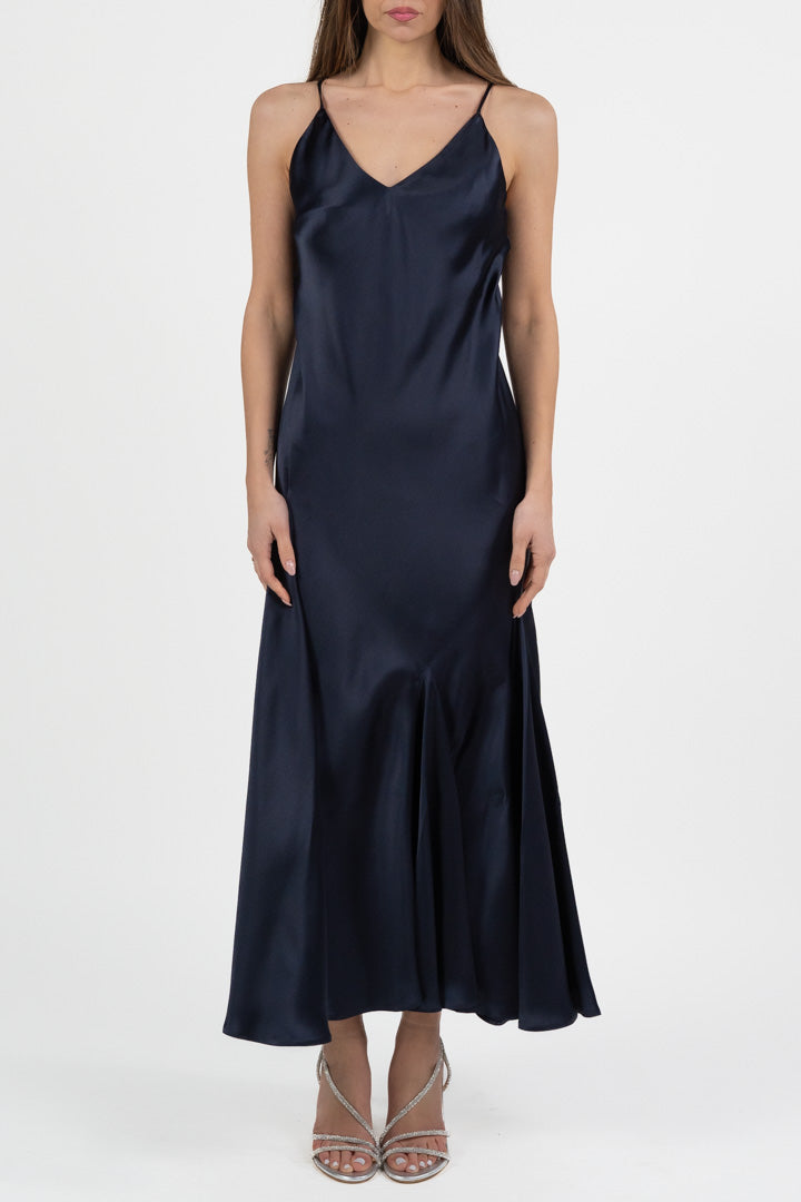 Abito slip dress in raso blu notte - Marella