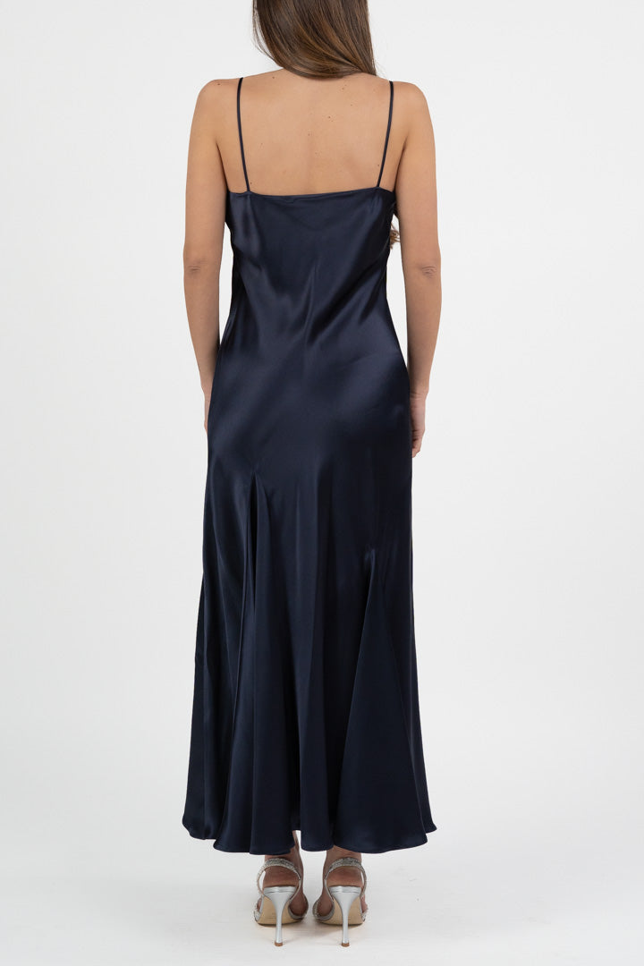 Abito slip dress in raso blu notte - Marella