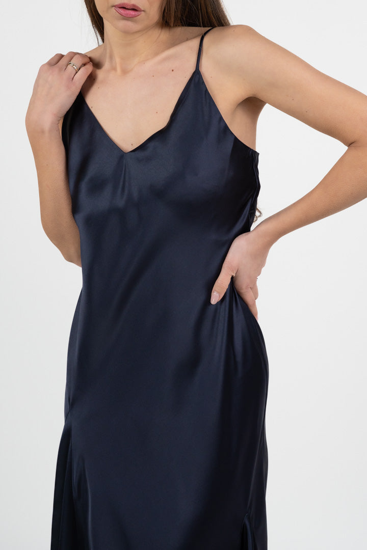 Abito slip dress in raso blu notte - Marella