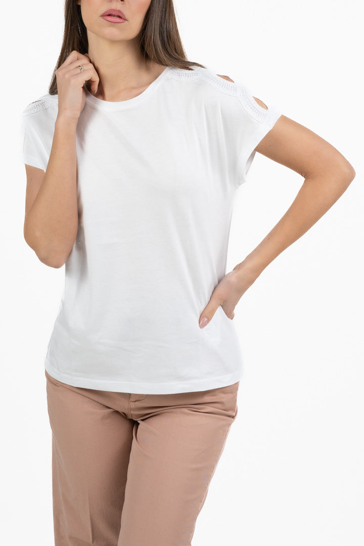 T-shirt bianca con Dettagli Crochet - Weekend Max Mara