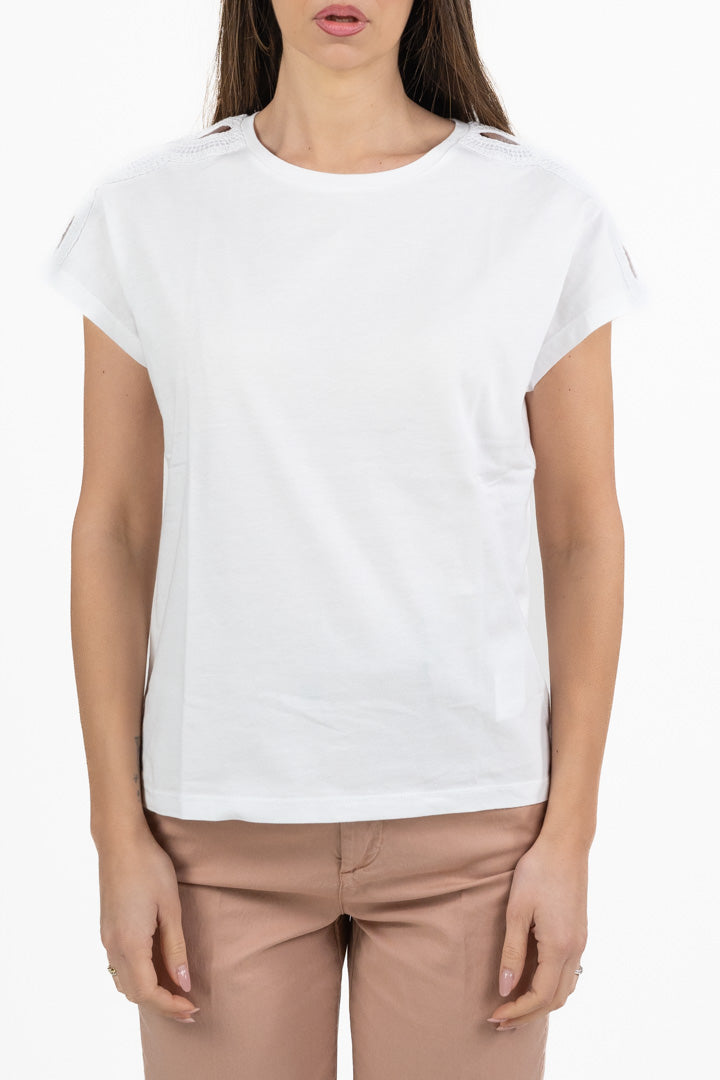 T-shirt bianca con Dettagli Crochet - Weekend Max Mara