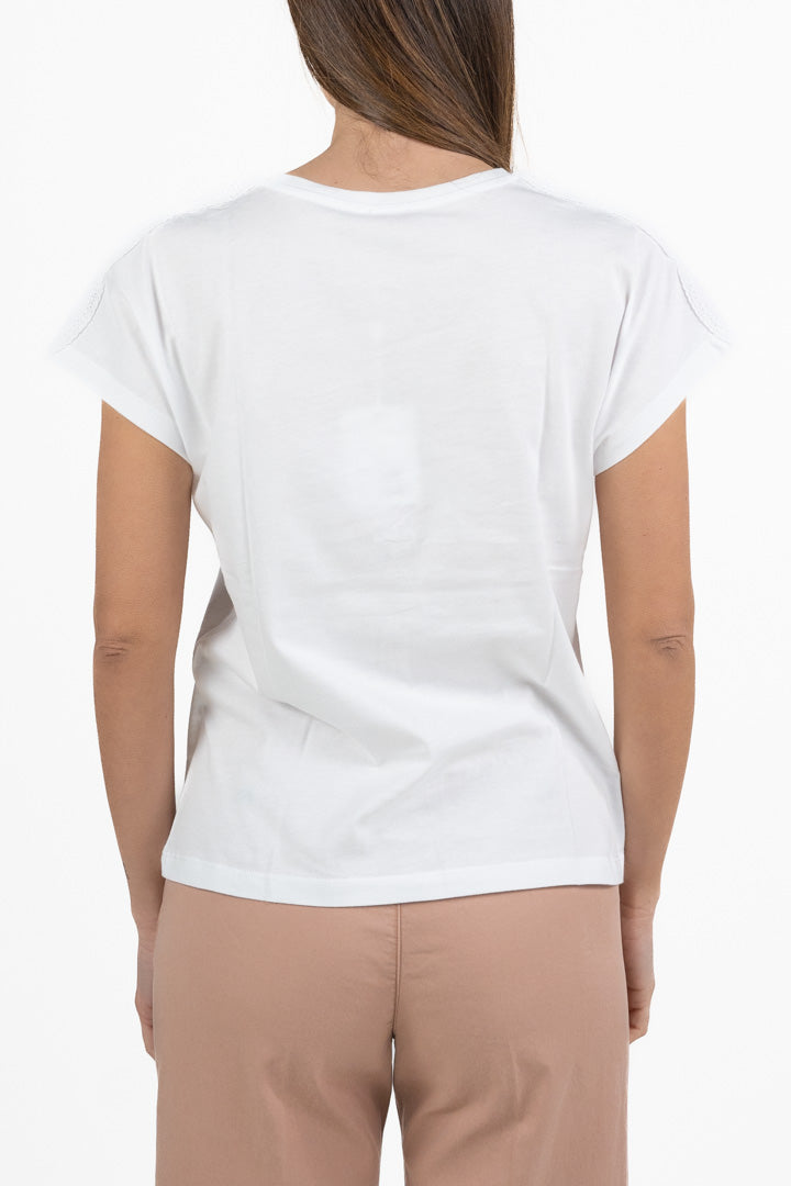 T-shirt bianca con Dettagli Crochet - Weekend Max Mara