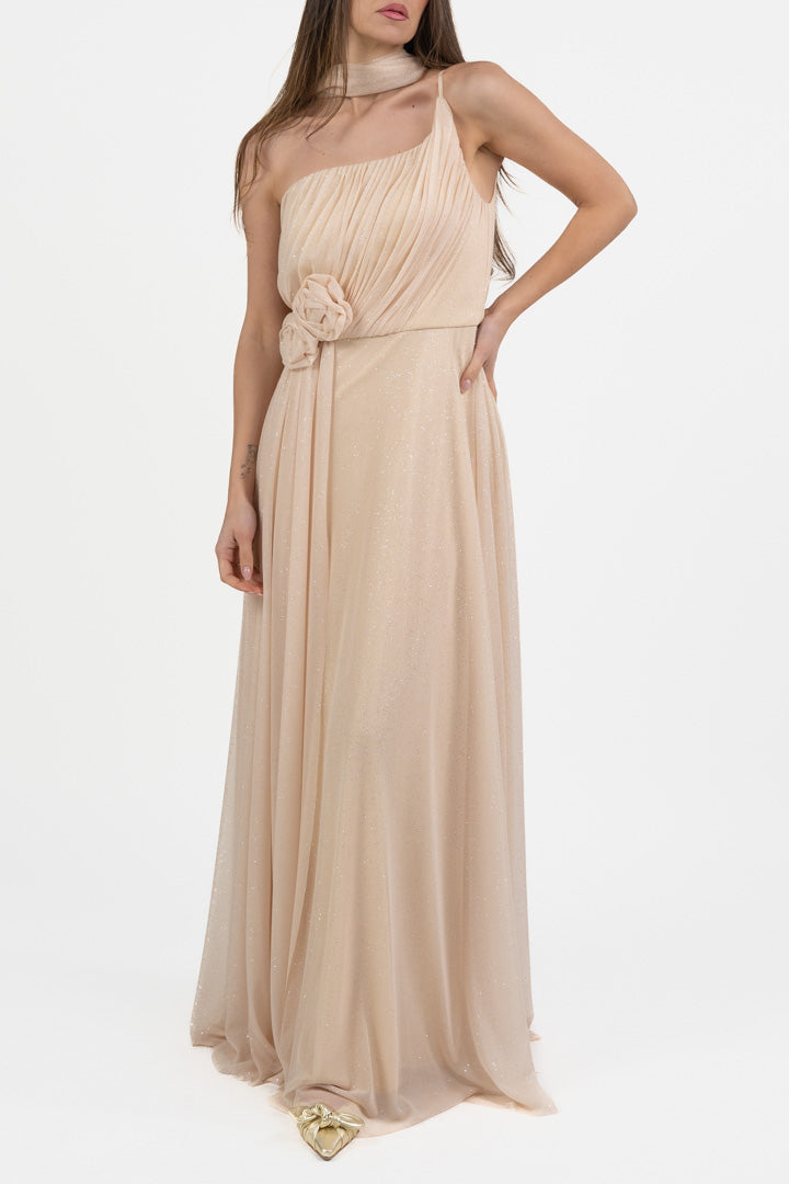 Abito monospalla in lurex oro - Berti Mode Collection