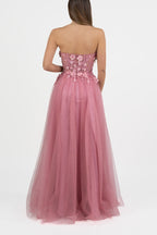 Elegante Abito da Sera Rosa Antico con Fiori 3D - Berti Mode Collection