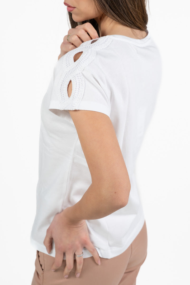 T-shirt bianca con Dettagli Crochet - Weekend Max Mara