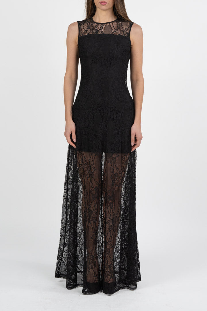 Abito lungo in pizzo con scollo nella schiena - Gaudì