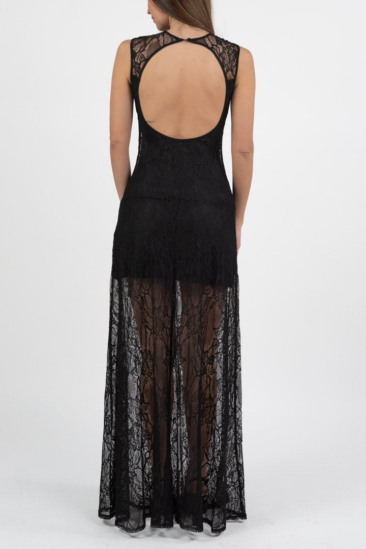 Abito lungo in pizzo con scollo nella schiena - Gaudì
