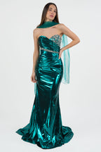 Abito da Sera Sirena Verde Smeraldo Metallizzato - Berti Mode Collection