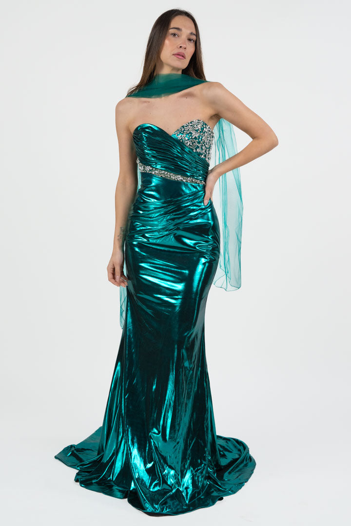 Abito da Sera Sirena Verde Smeraldo Metallizzato - Berti Mode Collection