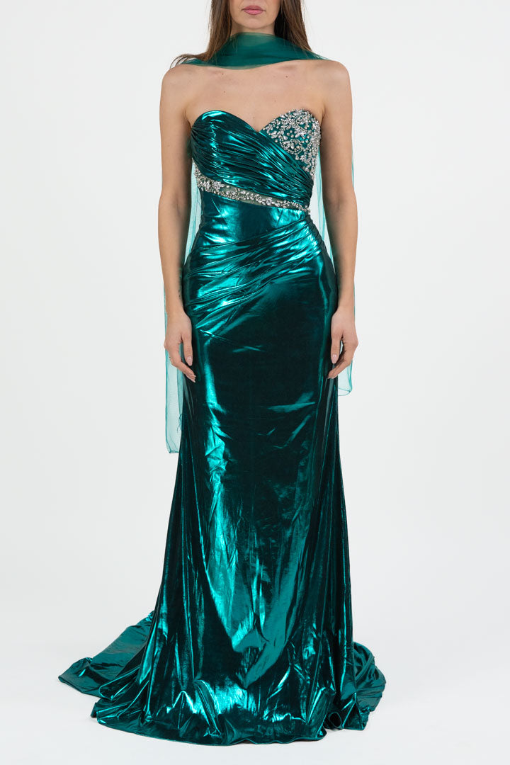 Abito da Sera Sirena Verde Smeraldo Metallizzato - Berti Mode Collection
