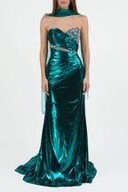 Abito da Sera Sirena Verde Smeraldo Metallizzato - Berti Mode Collection