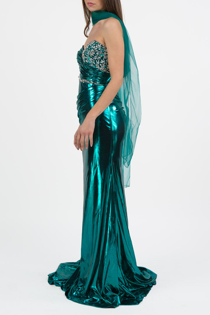 Abito da Sera Sirena Verde Smeraldo Metallizzato - Berti Mode Collection