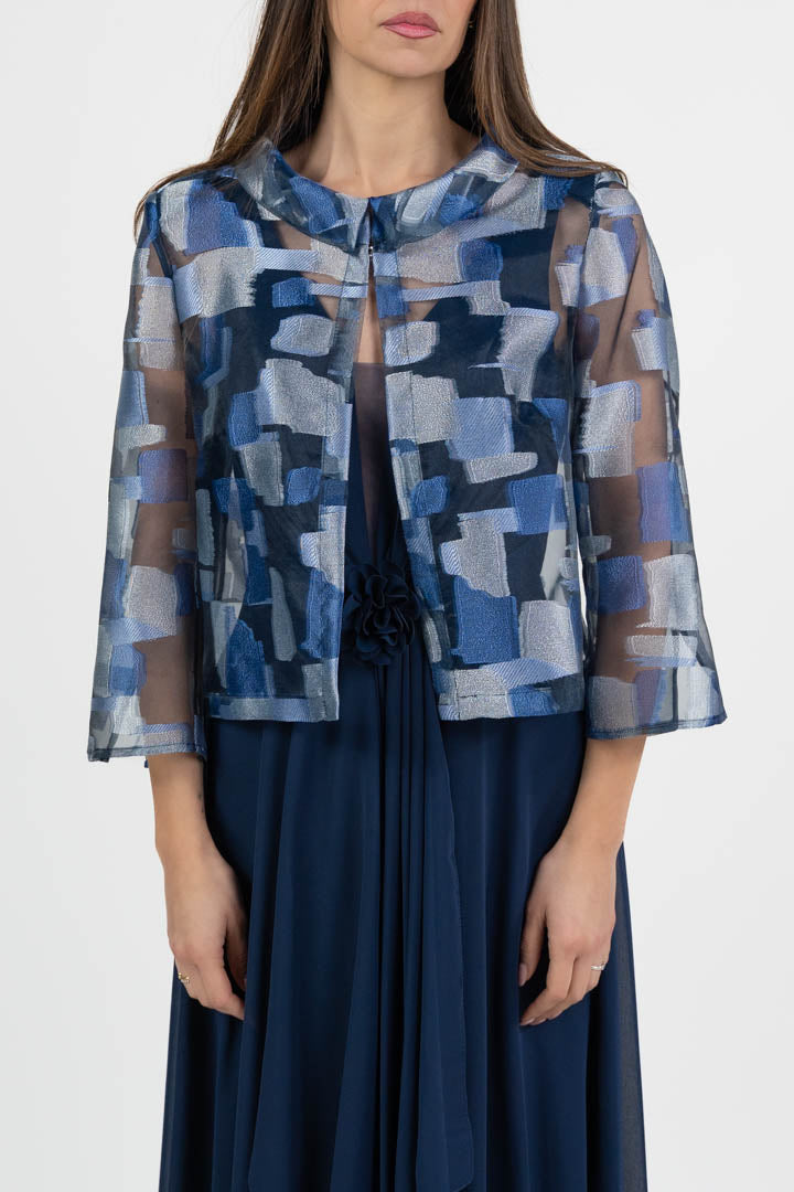 Giacca  Elegante in Organza Jacquard – Blu e Argento - Berti Mode Collection