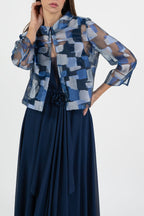 Giacca  Elegante in Organza Jacquard – Blu e Argento - Berti Mode Collection