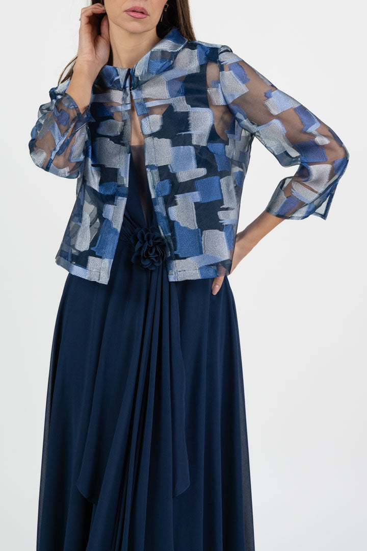 Giacca  Elegante in Organza Jacquard – Blu e Argento - Berti Mode Collection