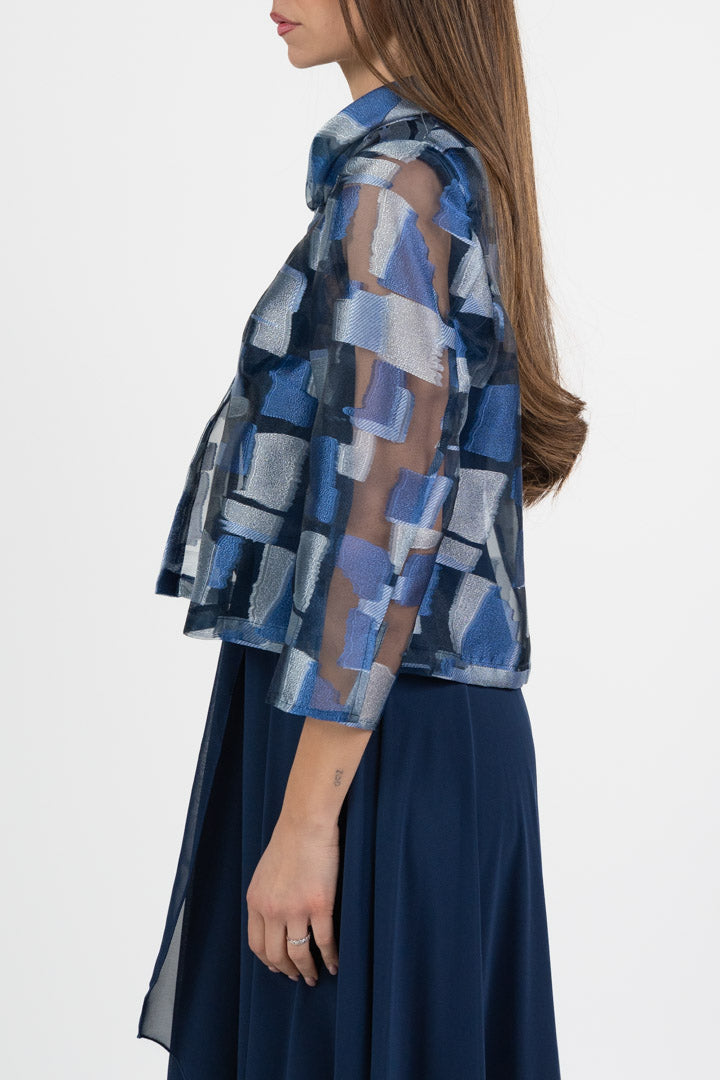 Giacca  Elegante in Organza Jacquard – Blu e Argento - Berti Mode Collection
