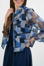 Giacca  Elegante in Organza Jacquard – Blu e Argento - Berti Mode Collection