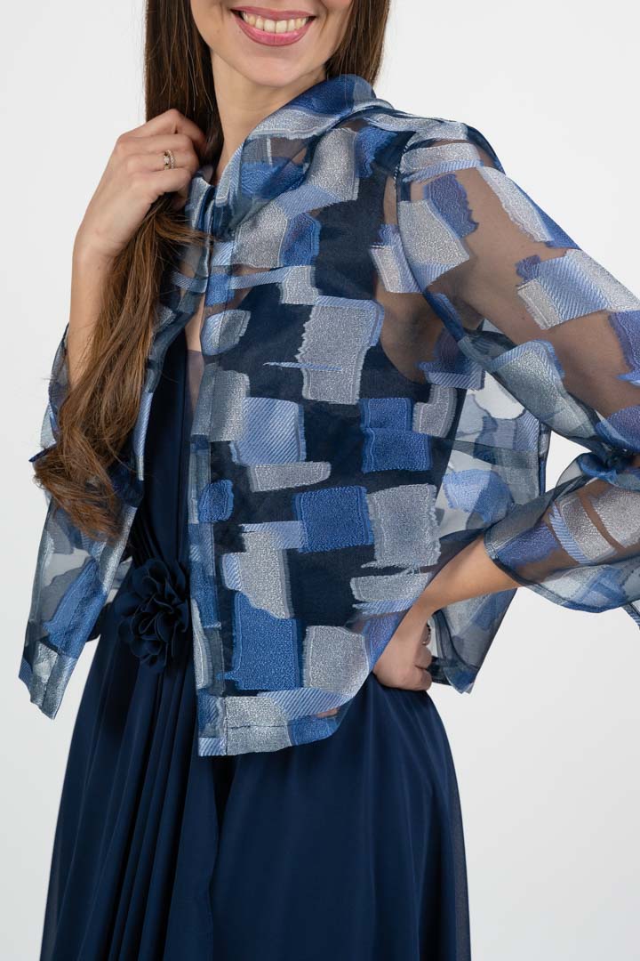 Giacca  Elegante in Organza Jacquard – Blu e Argento - Berti Mode Collection