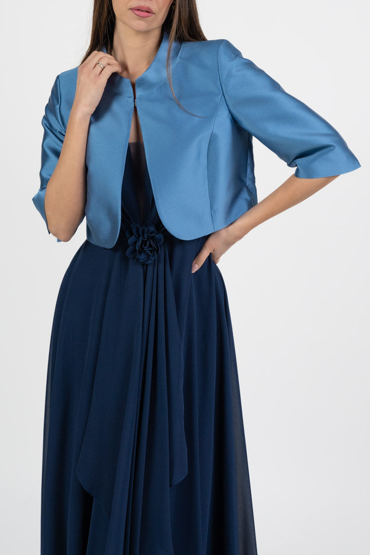 Bolerino Strutturato in Mikado Satinato – Azzurro Polvere