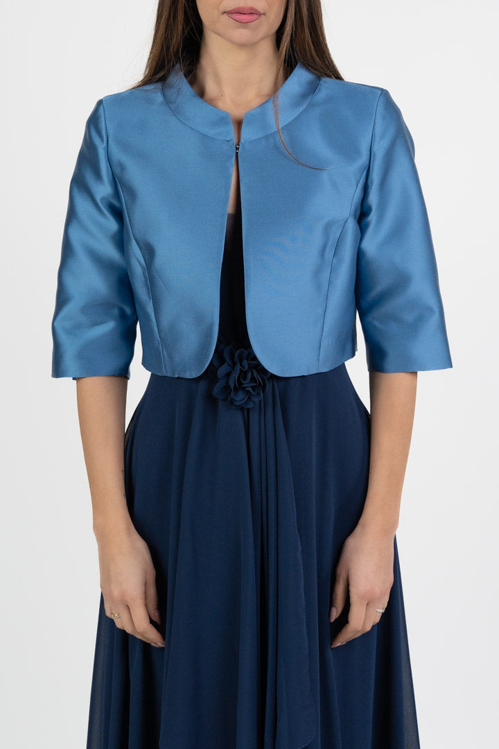 Bolerino Strutturato in Mikado Satinato – Azzurro Polvere