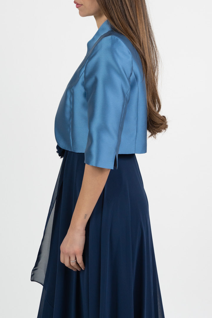 Bolerino Strutturato in Mikado Satinato – Azzurro Polvere