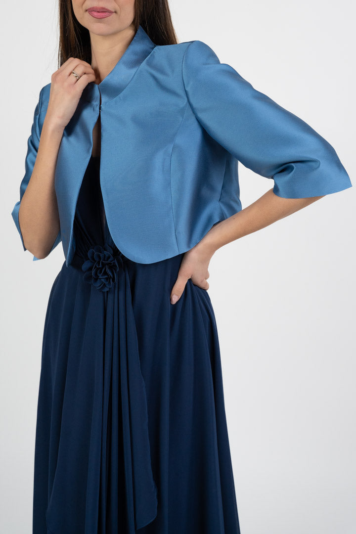 Bolerino Strutturato in Mikado Satinato – Azzurro Polvere