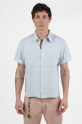 Camicia a Maniche Corte in Cotone e Lino a Righe – Azzurro Cielo -Levi's
