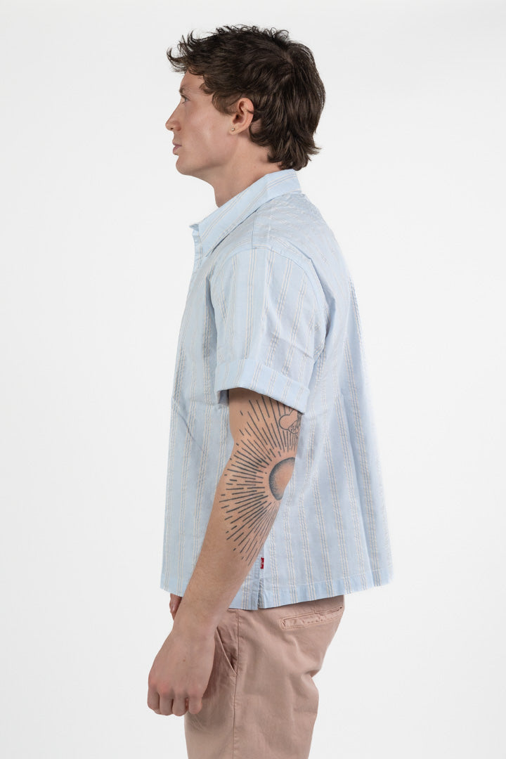 Camicia a Maniche Corte in Cotone e Lino a Righe – Azzurro Cielo -Levi's